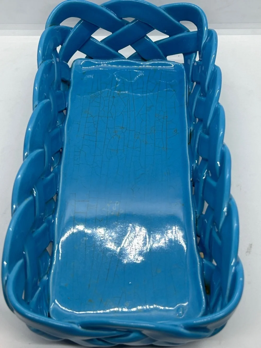 Primo'Gi Ceramic Blue Woven Fruit, Bread Basket